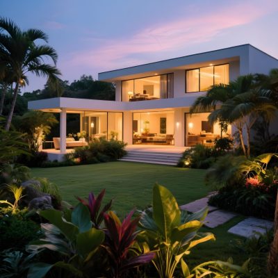 luxury-home-exterior-dusk-with-illuminated-garden